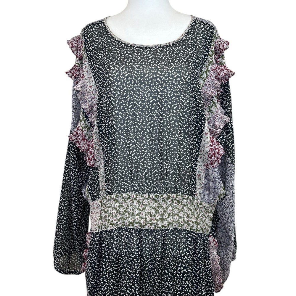 Diane Freis, Women’s Vintage Floral Midi Dress, Ruffle, Black One-Size / X-Large - Picture 7 of 17